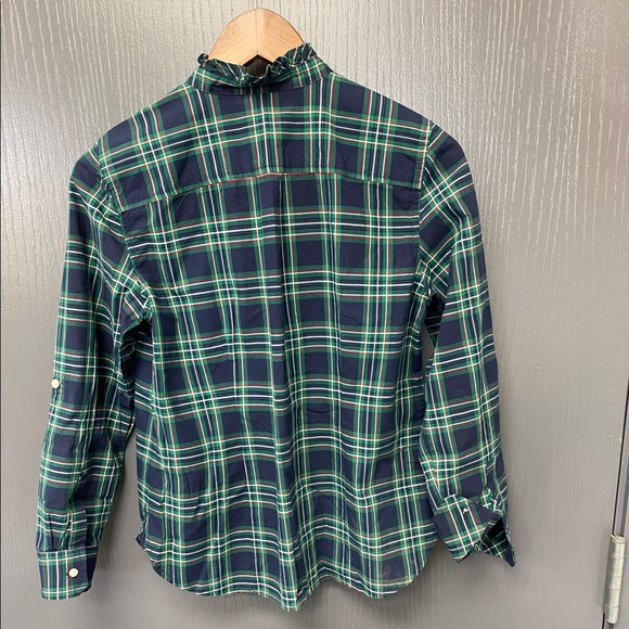 Talbots Navy and Green Holiday Plaid Ruffle Shirt - Picture 5 of 6